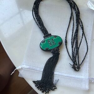 Chicos East Asian Black Beaded Necklace with Green Pendant‎